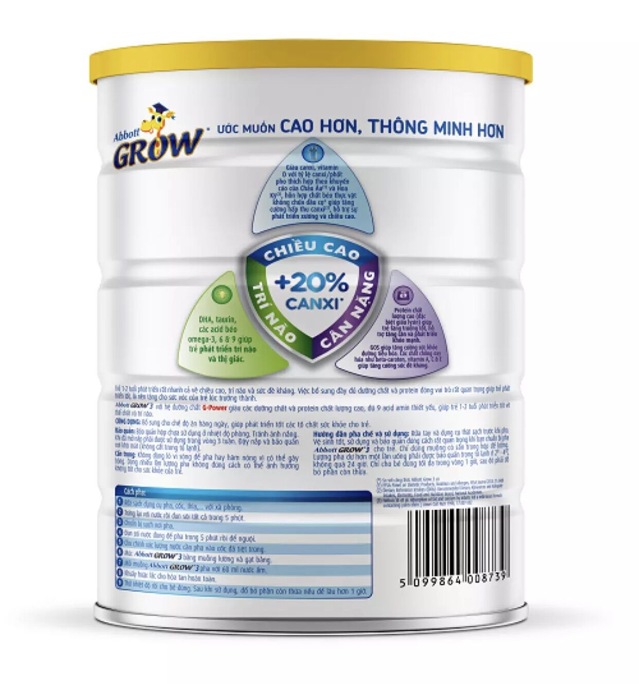 [GIẢM 50K ĐƠN 1TR] Sữa bột Abbott Grow 3 hương vani 900g (cho trẻ 1-2 tuổi)