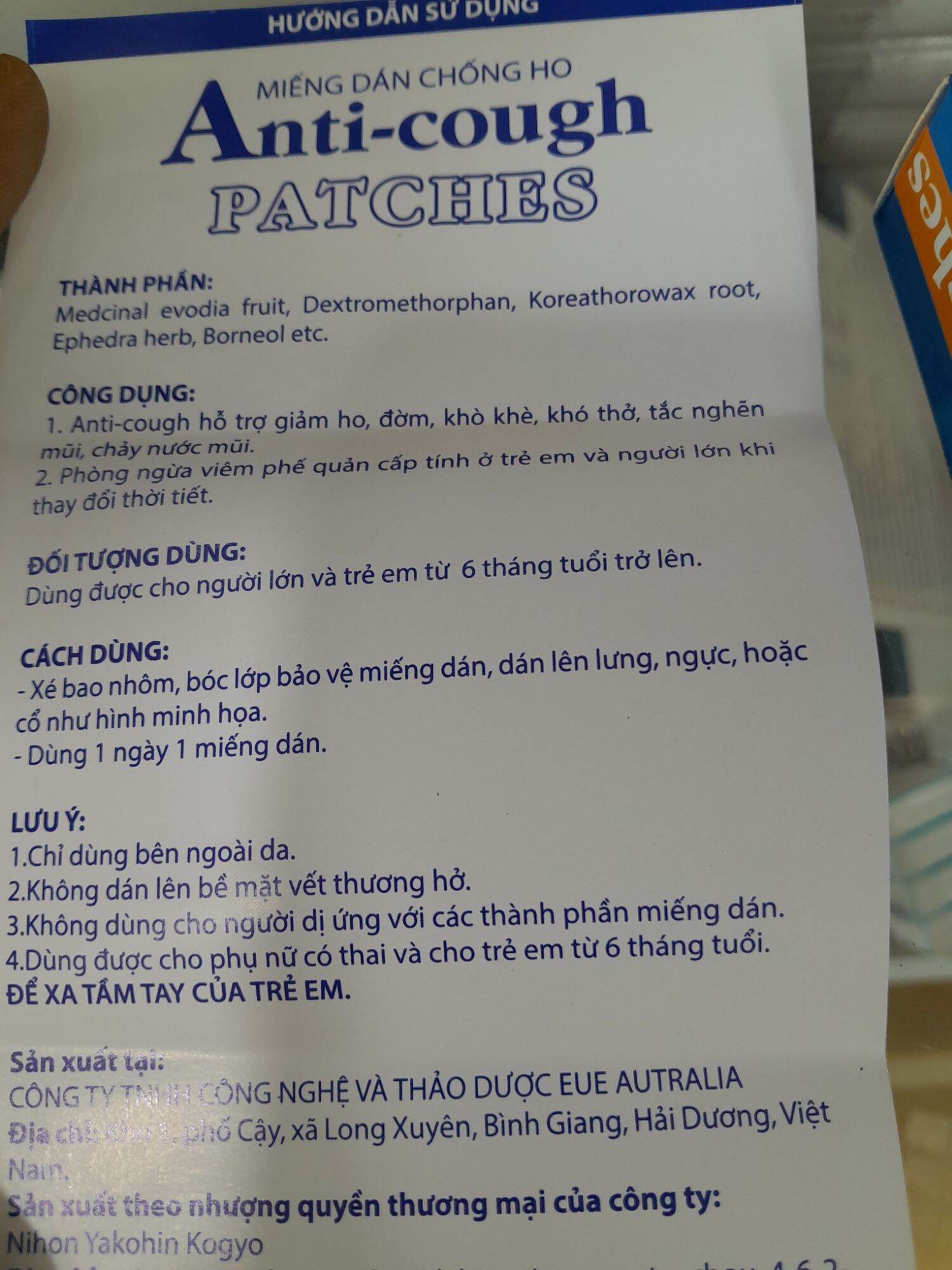 Miếng dán chống ho