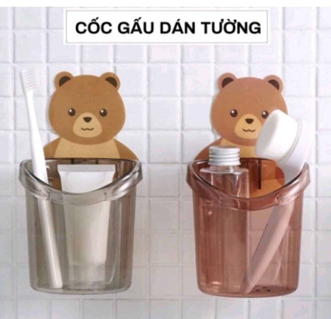 [ Tặng Móc Dán] Cốc Gấu Dán Tường Đựng Bàn Chải Đánh Răng