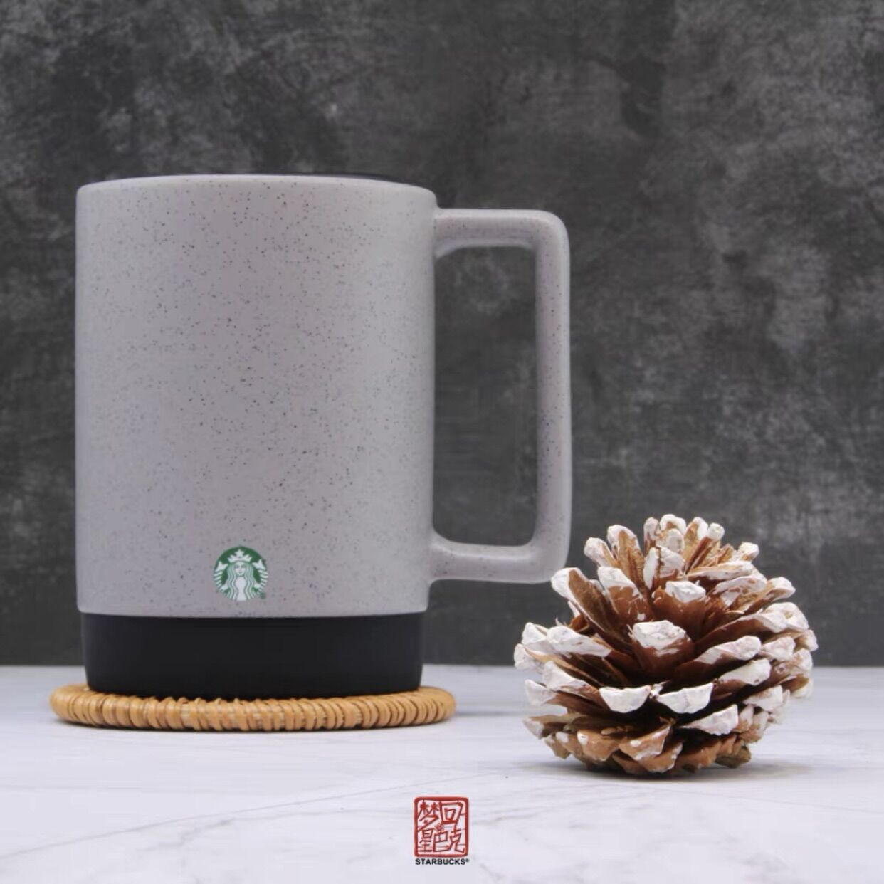 [STARBUCKS US] - CỐC SỨ BLACK GREY DW CERAMIC HANDLE MUG 16oz