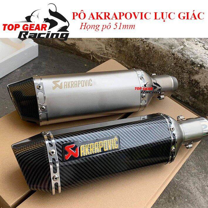 Lon pô độ Akapovic lục giác hàng xịn full phụ kiện tem khắc