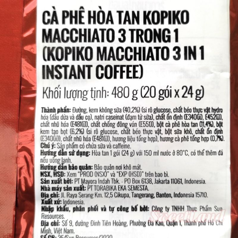 COMBO 20 GÓI CÀ PHÊ 3TR1 HOÀ TAN KOPIKO MAYORA