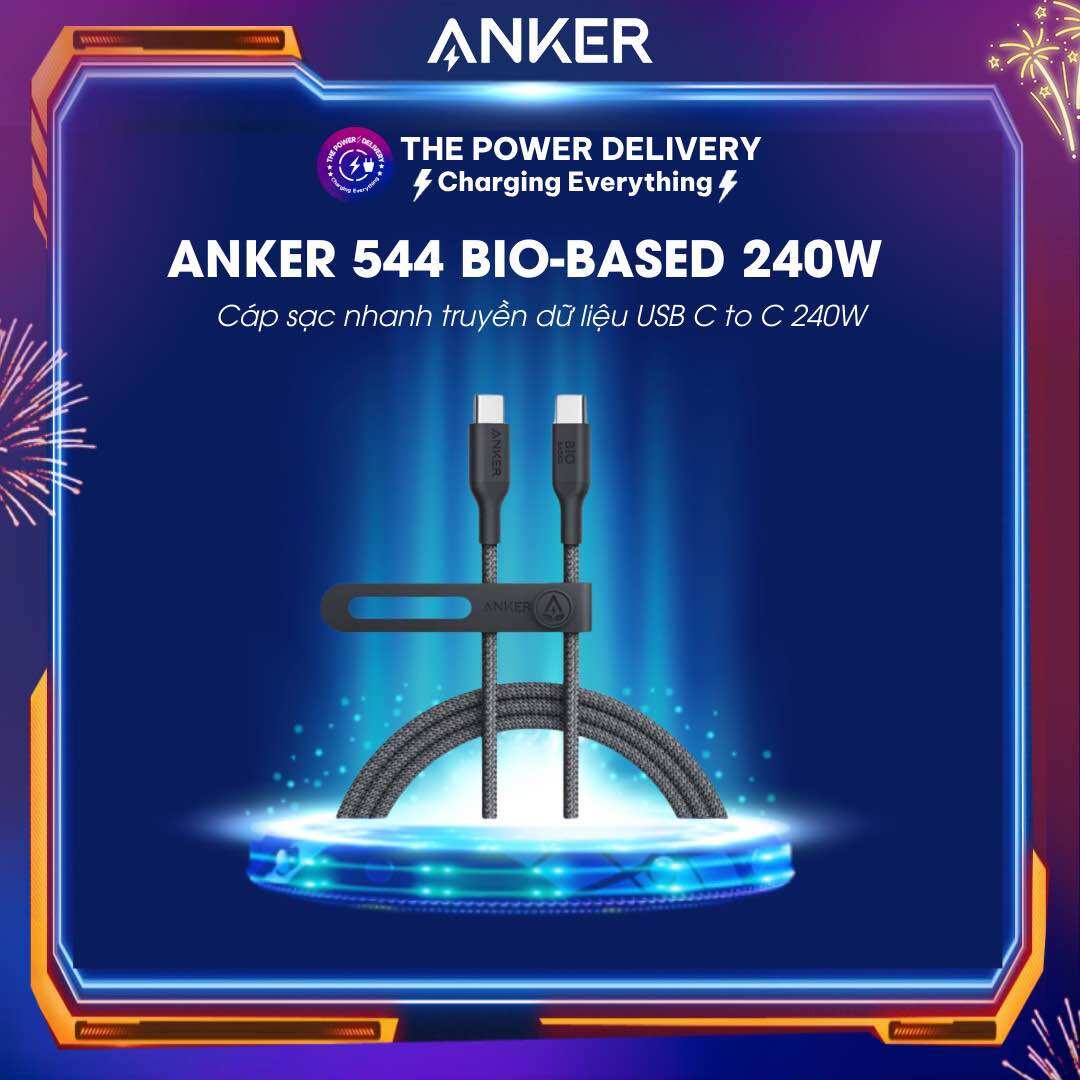 Cáp sạc nhanh truyền dữ liệu anker 544 bio-based usb c to c 240w bọc dù siêu bền - a80f5 , a80f6 - bh 12t