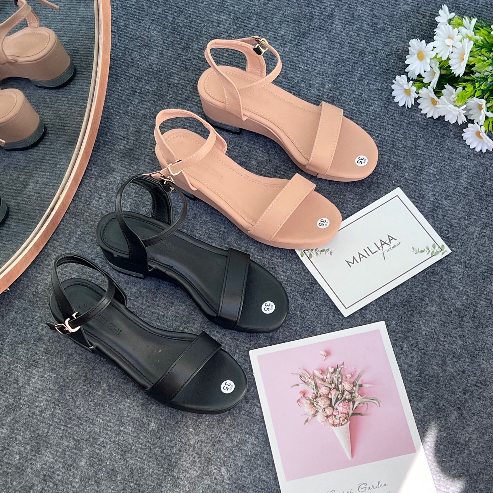 Sandal quai ngang MAILIAA đế xuồng gót bạc 5 phân