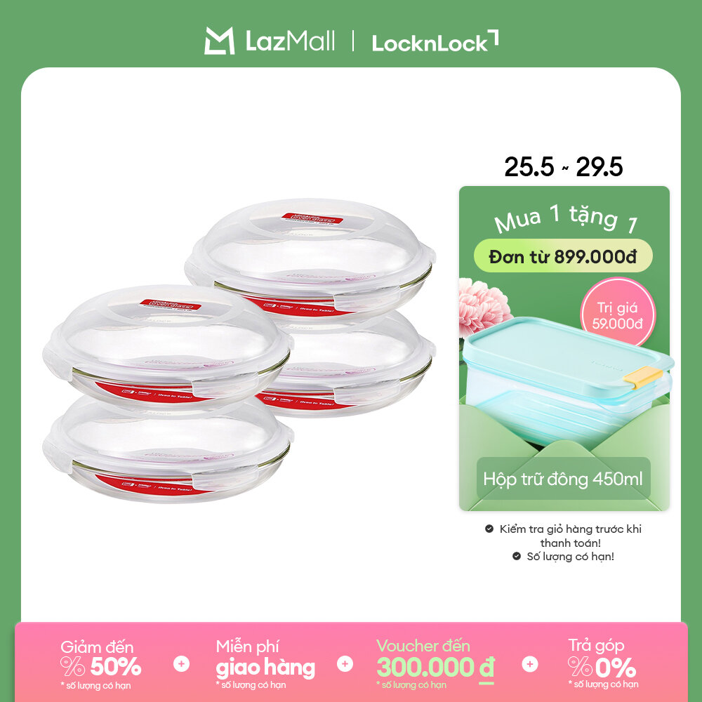 COMBO 4 Hộp thủy tinh LocknLock 850ml X4 LLG885S4 (quấn bóng)