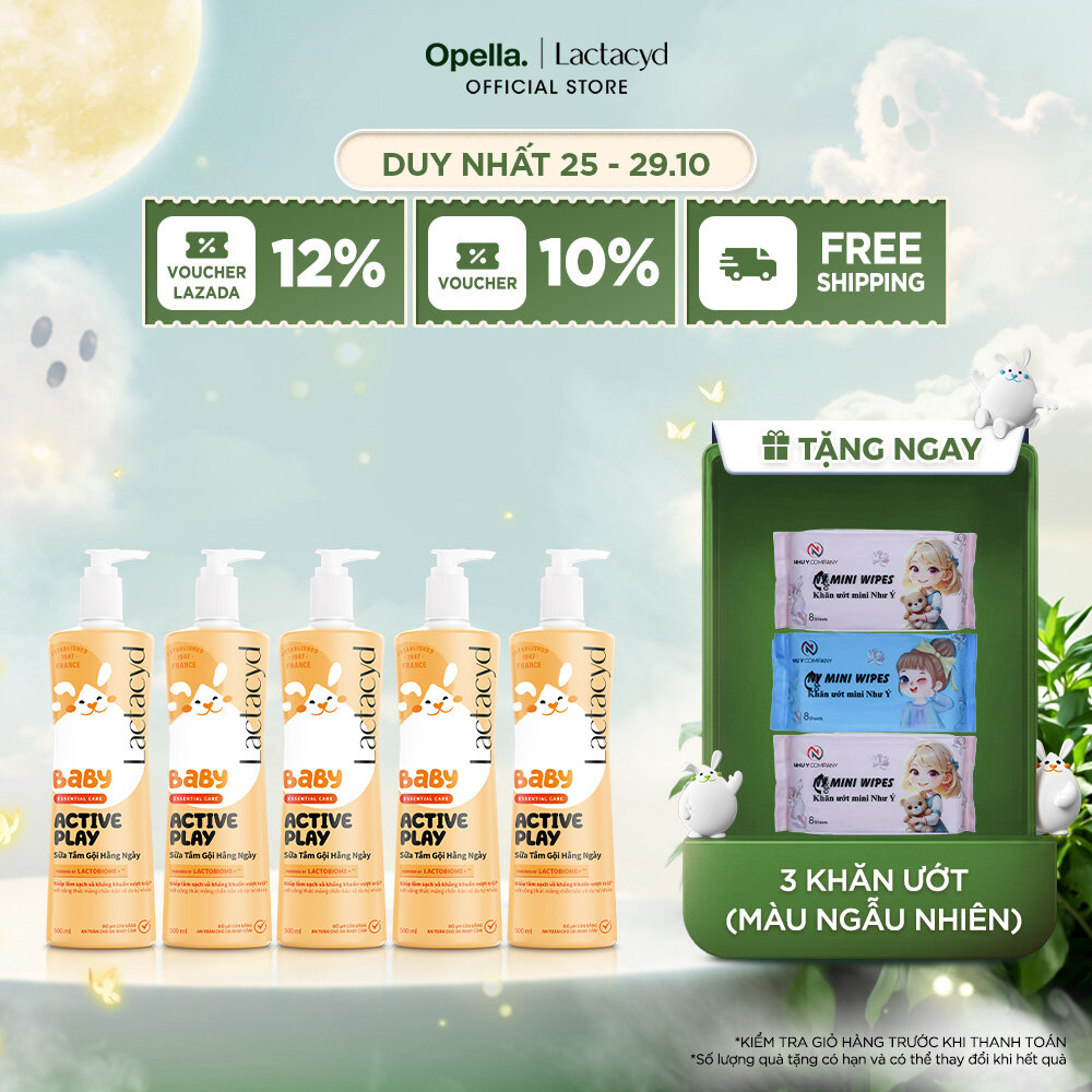 Bộ 5 SữaTắm Gội Hằng Ngày Cho Bé Lactacyd Baby Active Play, Giúp Đề Kháng Da Và Bảo Vệ Bé Khỏi Vi Khuẩn 500ml