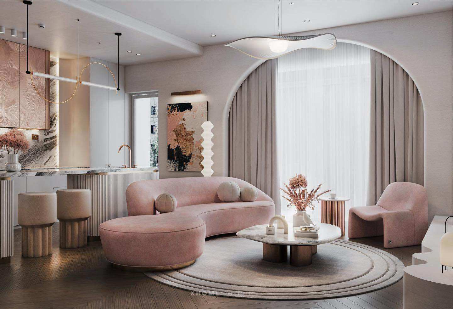 Sofa Băng Cong Vải Lông Cừu cao cấp