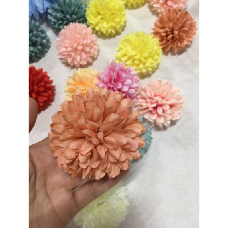 Đầu bông cúc xù_cúc bing bong 7cm_hoa giả, hoa lụa