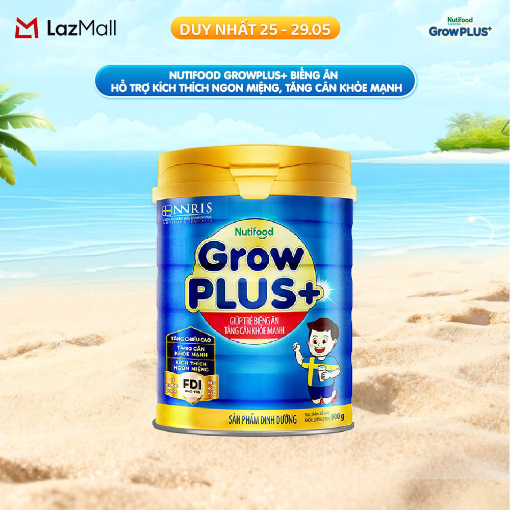 Sữa Bột Nutifood GrowPLUS+ Biếng Ăn (Xanh)  - Hỗ Trợ Kích Thích Ngon Miệng, Tăng Cân Khỏe Mạnh (Lon 900g)