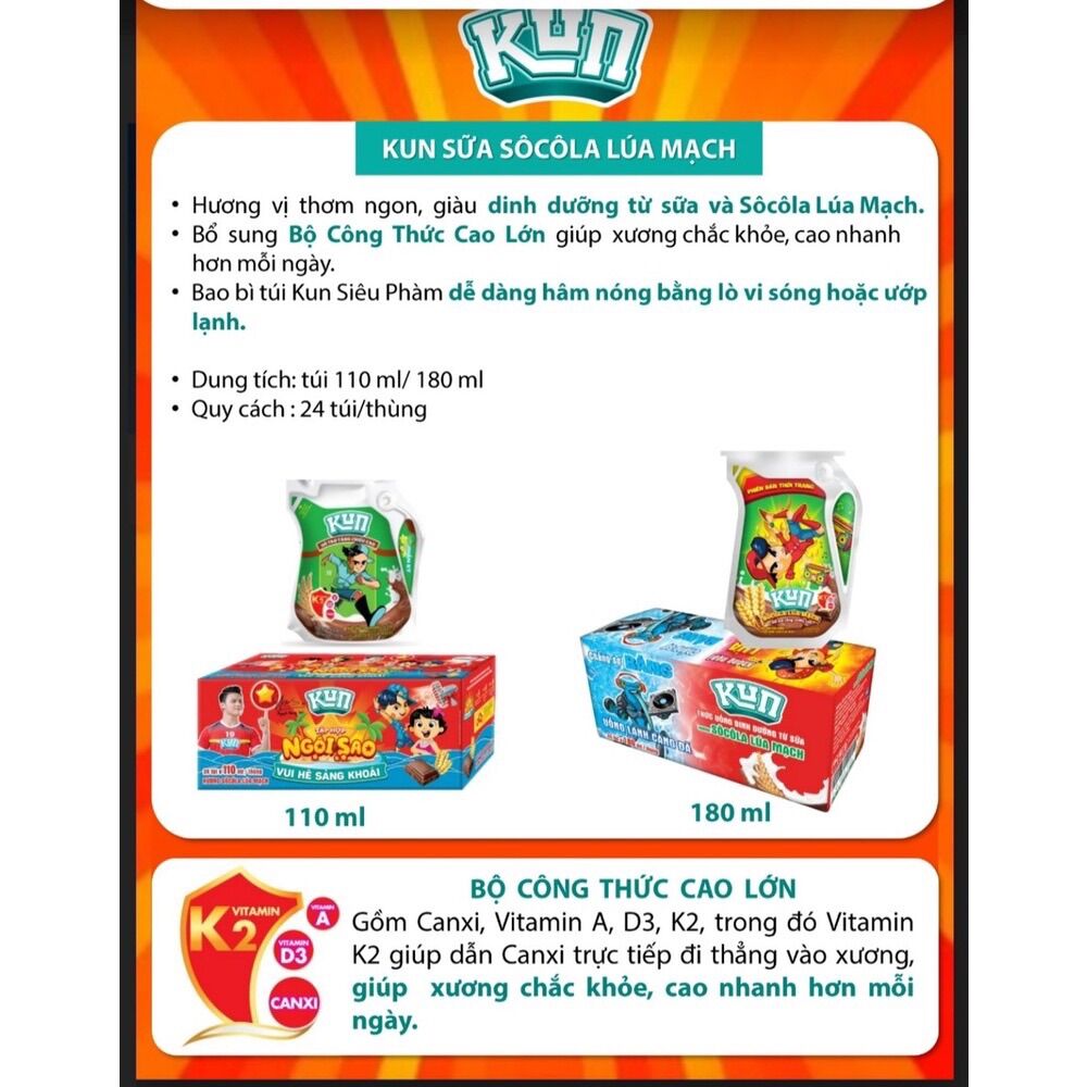 THÙNG 24 TÚI SỮA KUN 110ML HƯƠNG NHO (24 túi x 110ml)