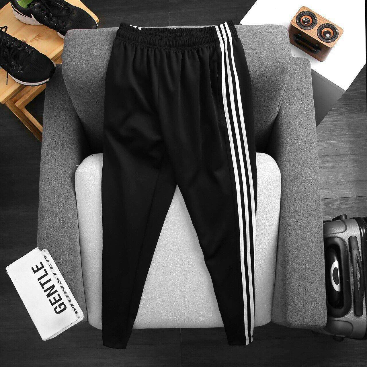Quần jogger nam nữ 3 sọc đen, trắng.