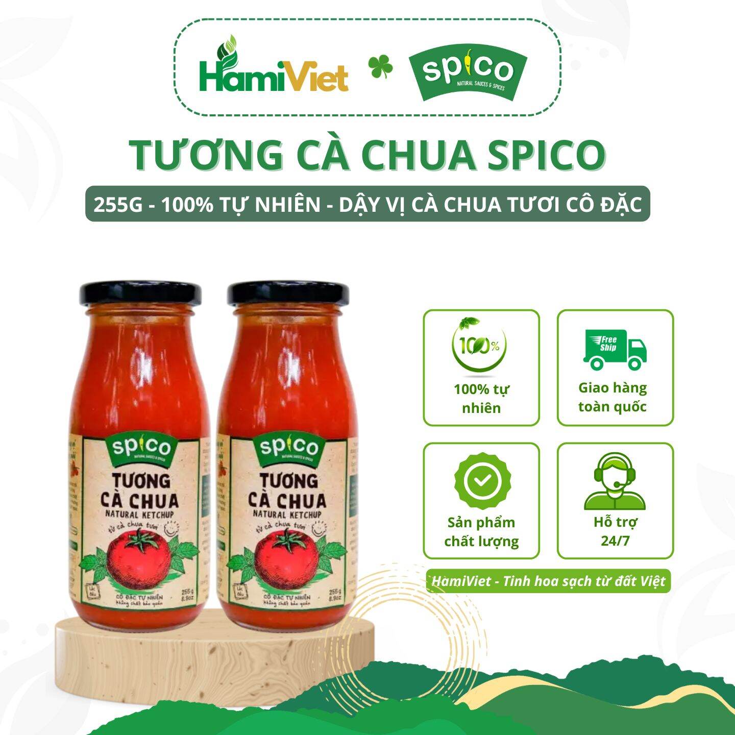 Tương cà chua Spico 255g (Brix 15) dậy vị cà chua tươi cô đặc tự nhiên, không hóa chất và an toàn