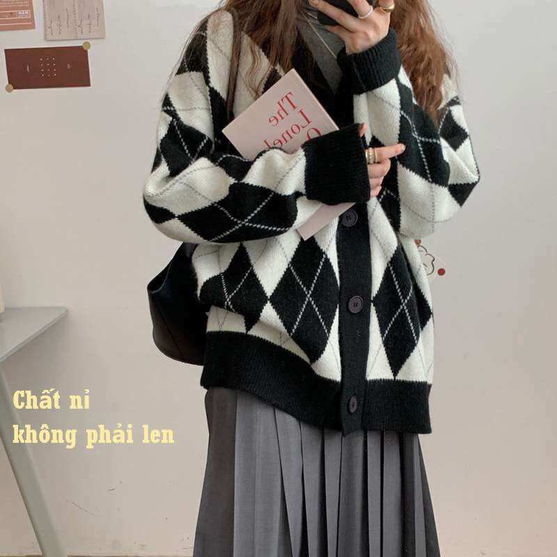 Áo khoác cardigan kẻ trám