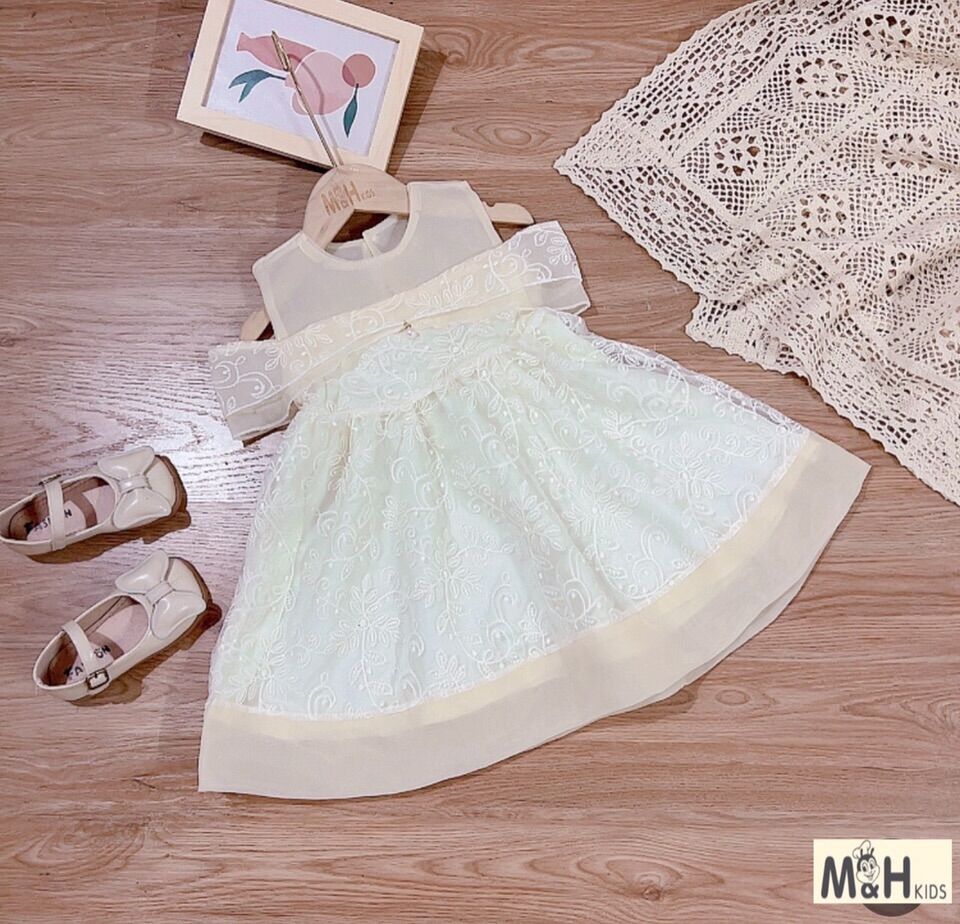 Đầm công chúa thiết kế trễ vai cho bé gái _ Hãng M&H