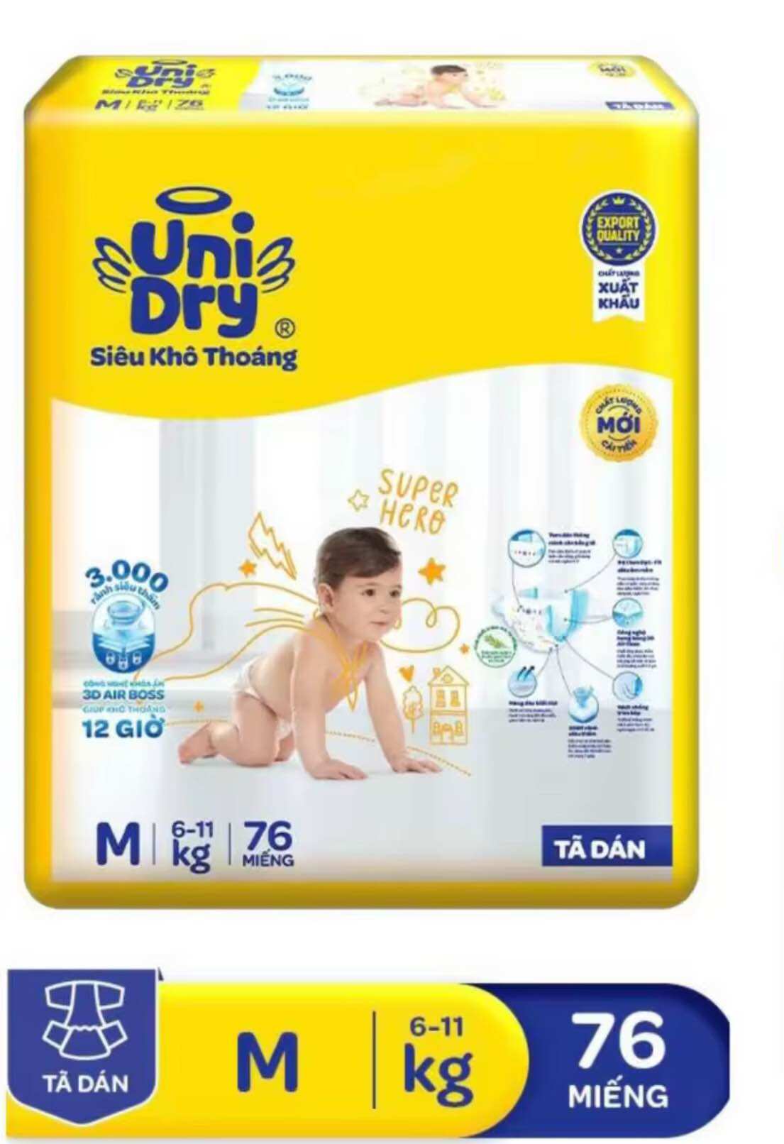 Chính hãng - tã dán unidry m76 - tã trẻ em unidry loại dán size m 6 đến 11 kg-hsd luôn mới