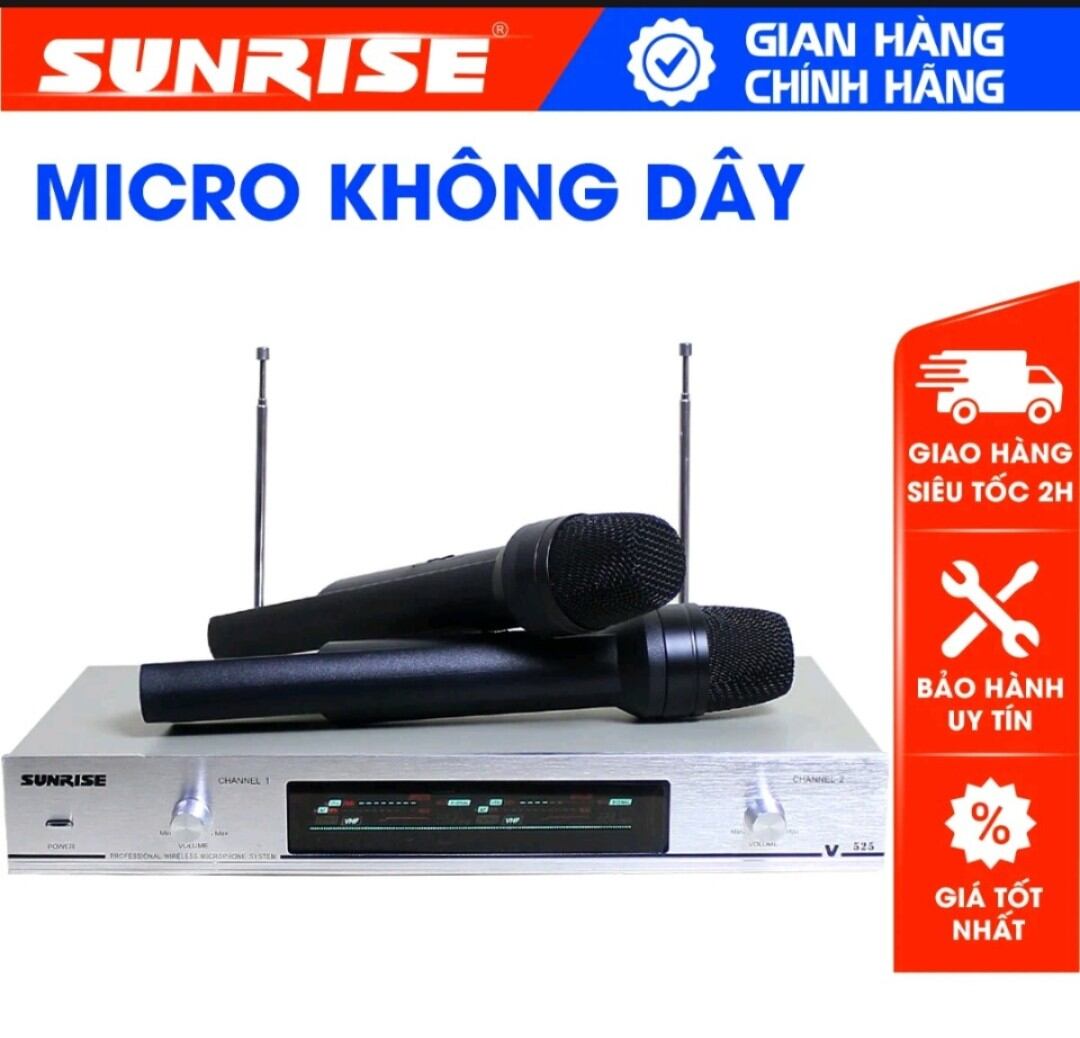 Micro không dây chính hãng Sunrise SM-525, Mic karaoke vẻ ngoài sang trọng, hát hay, hút giọng không bị rè, hú - SUNRISE SM525