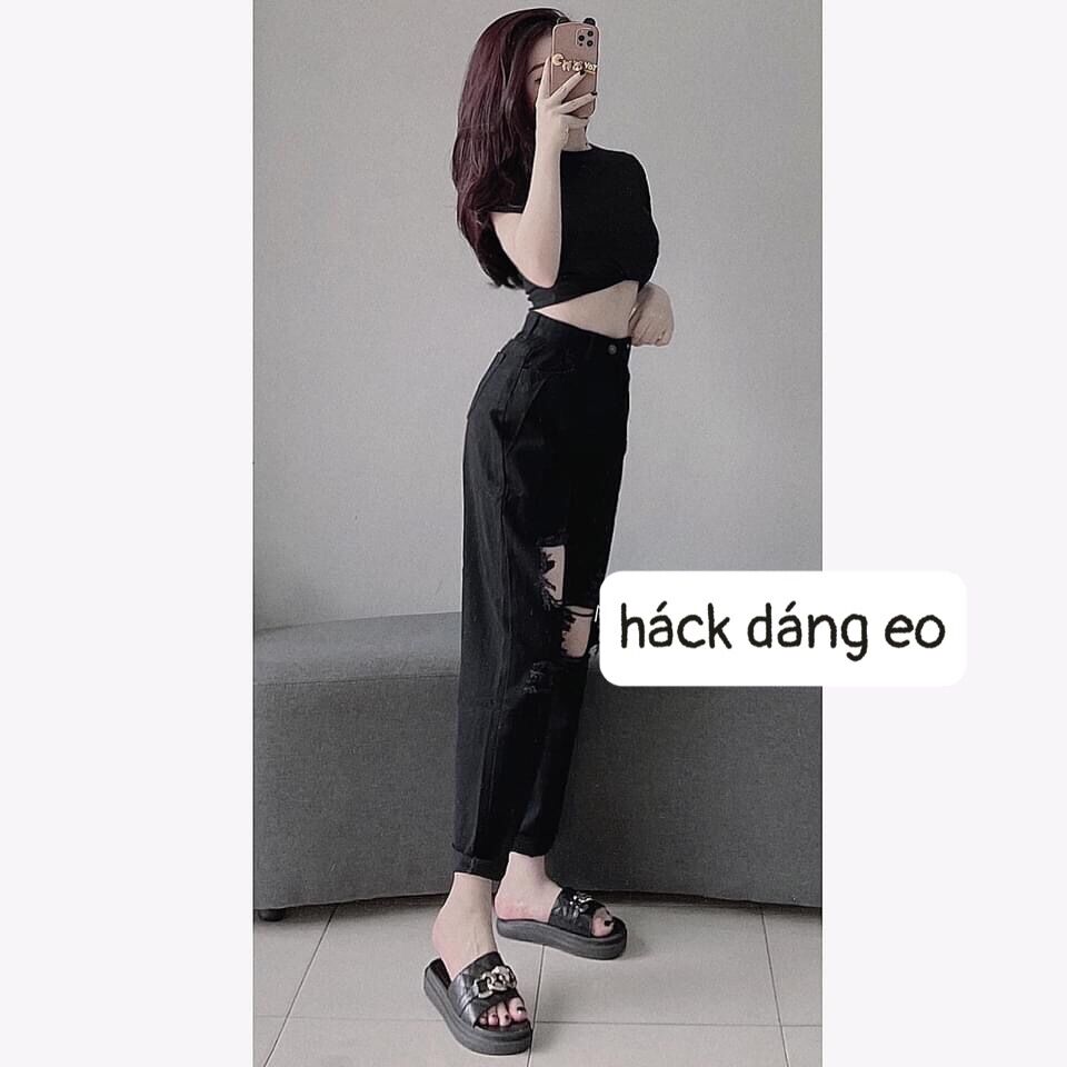 baggy đen siêu háck dáng rách to - trơn