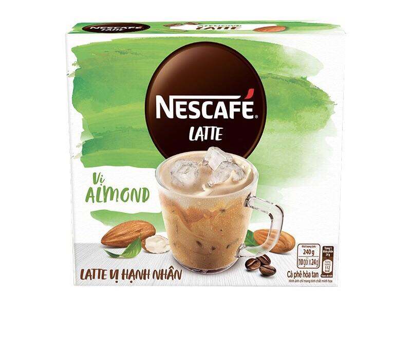 Hộp 10 gói cà phê latte vị hạnh nhân/hạt phi Nescafe