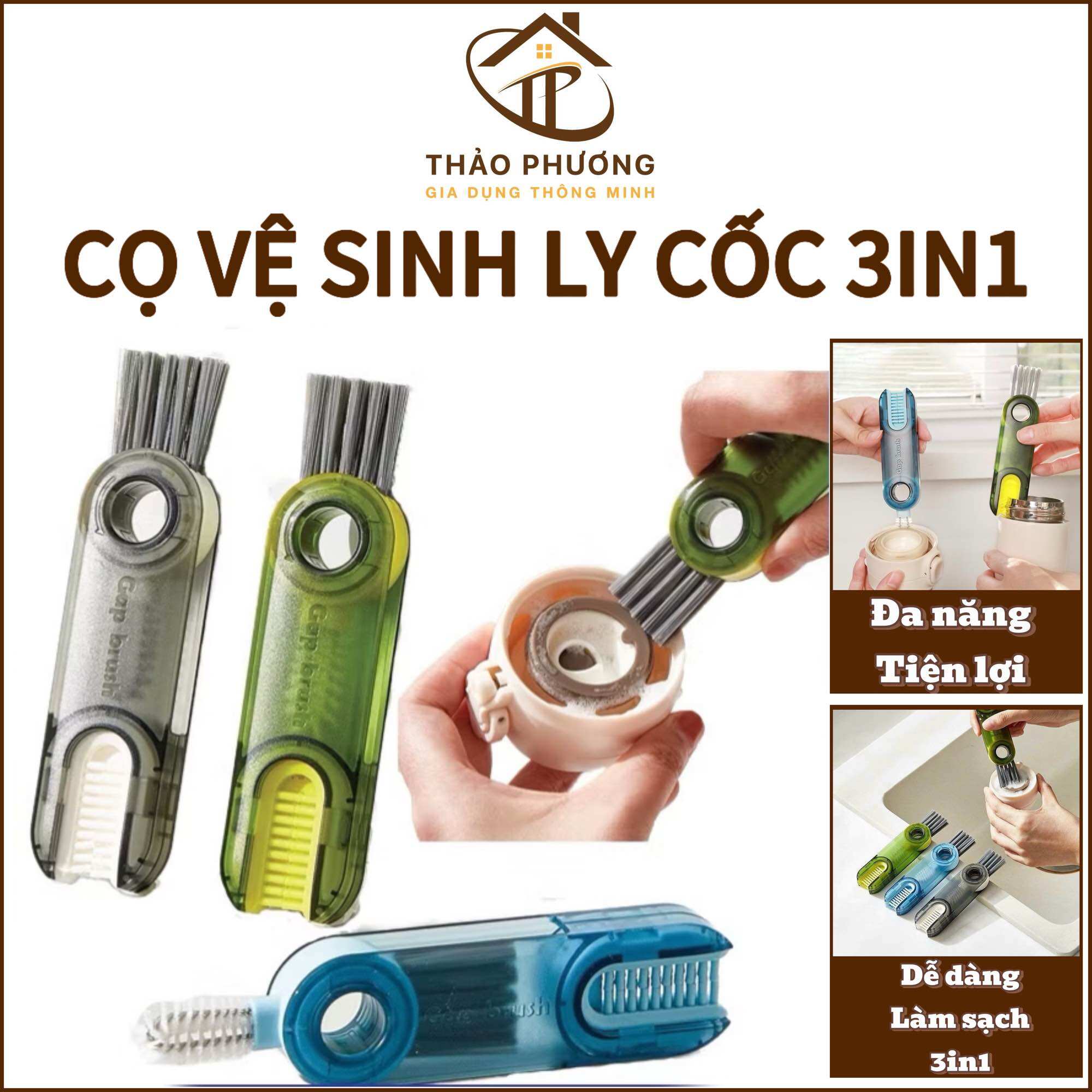 Cọ Vệ Sinh Ly Cốc 3in1 Cọ vệ sinh đa năng dụng cụ vệ sinh cốc bình nước xoay 360