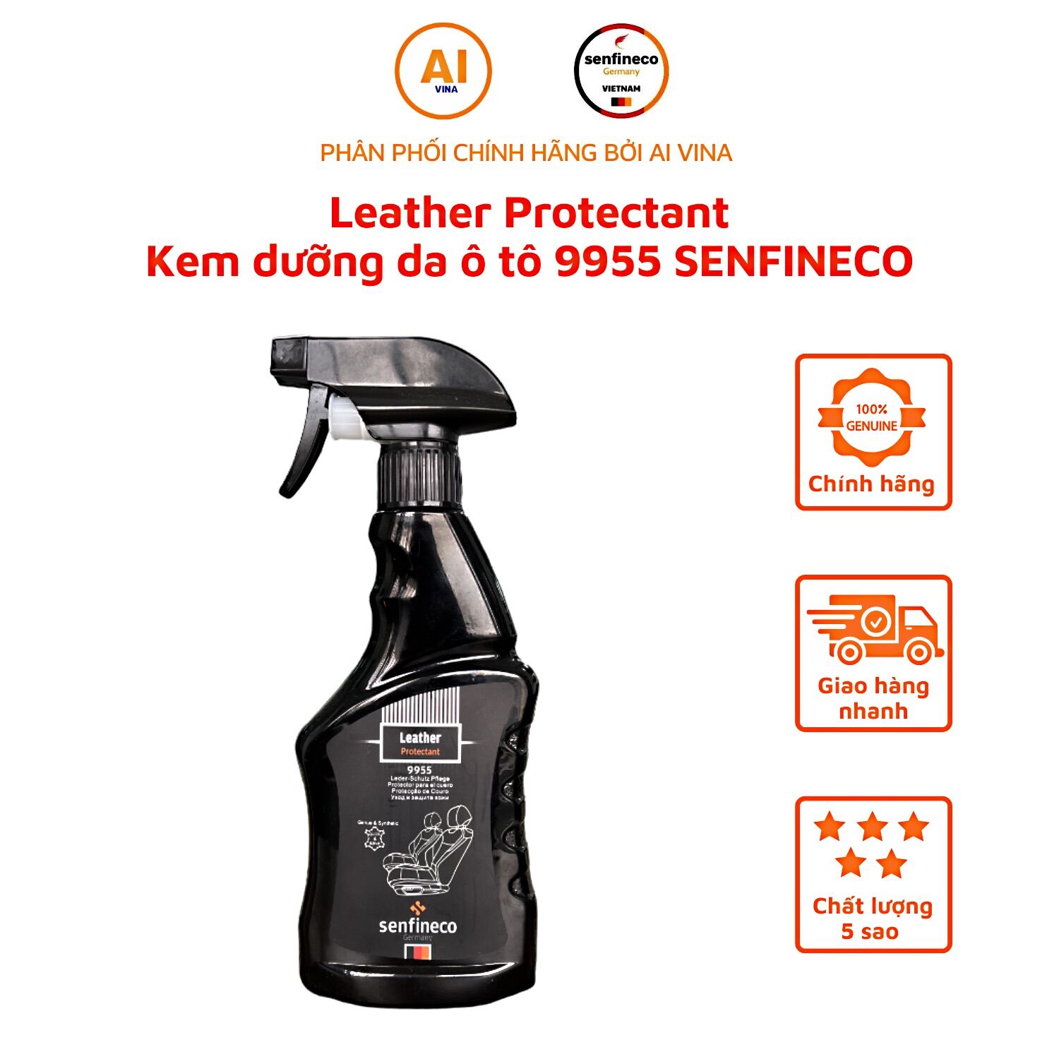 Kem dưỡng senfineco 9955 làm mềm ghế da ghế ngồi tăng cường độ đàn hồi cho da dành cho xe ô tô 380ml