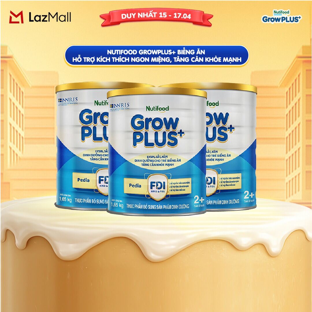 Combo 3 Sữa Bột Nutifood GrowPLUS+ Biếng Ăn (Xanh) 2+ - Hỗ Trợ Kích Thích Ngon Miệng, Tăng Cân Khỏe Mạnh (3 Lon 1,65 Kg)