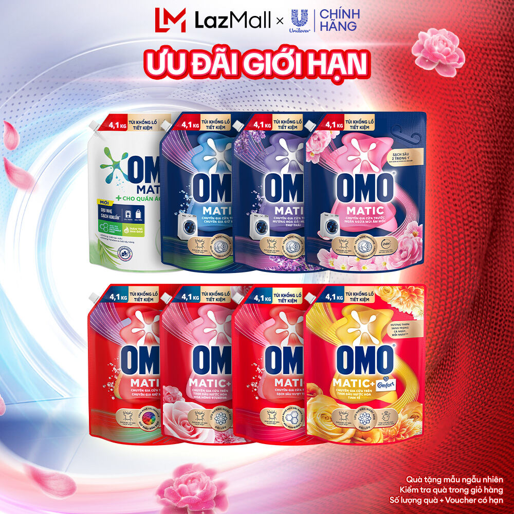 Túi nước giặt OMO Matic 4.1kg dành cho máy giặt cửa trên/cửa trước, xoáy bay vết bẩn, hương thơm bền lâu (bao bì tùy lô nhập hàng)