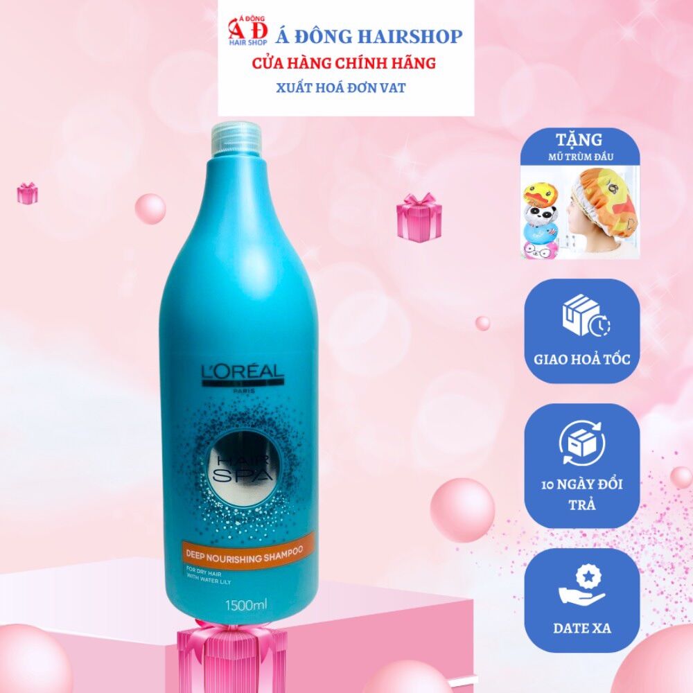 [+Tặng mũ trùm][1500ml] Dầu gội L'oreal Hair Spa Deep Nourishing shampoo suôn mượt cho tóc khô