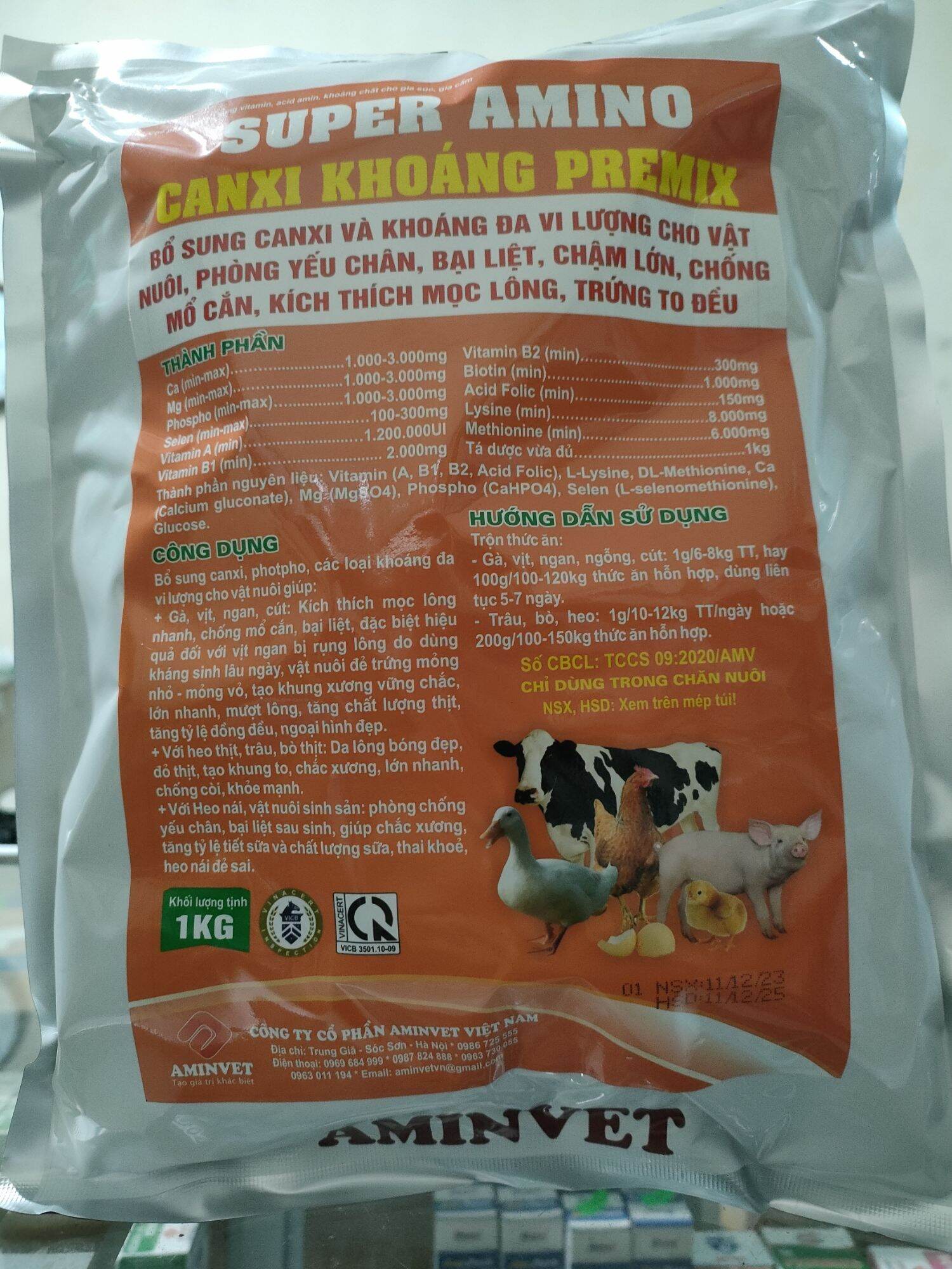 Canxi khoáng premix 200g, 1kg cho vật nuôi yếu chân, bại liệt, còi cọc, chậm lớn