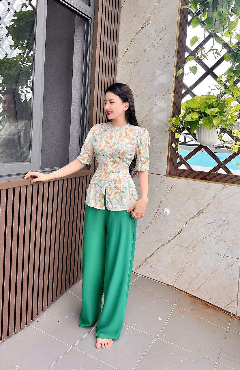 Set bộ Bà Ba tay búp vải lụa mango sang trọng trang nhã