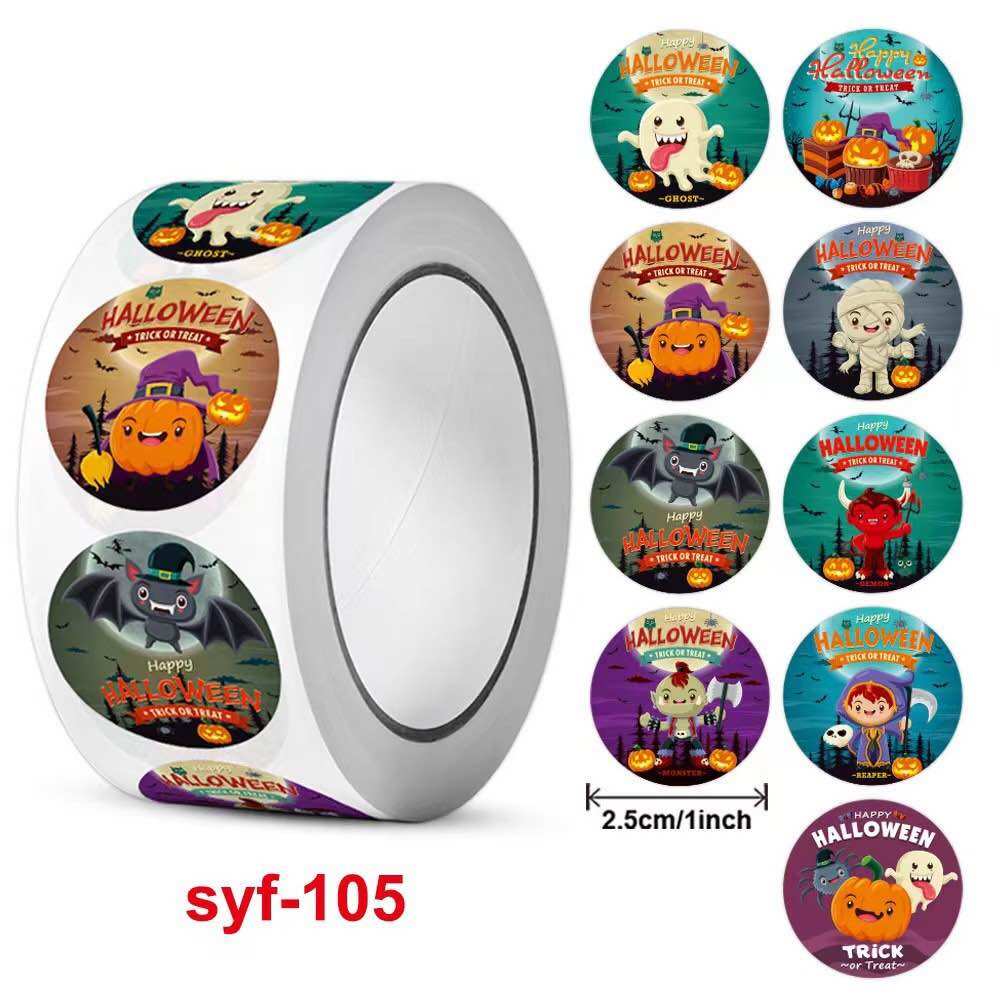 Cuộn sticker 500h dán mẫu Halloween, Noel độc đáo
