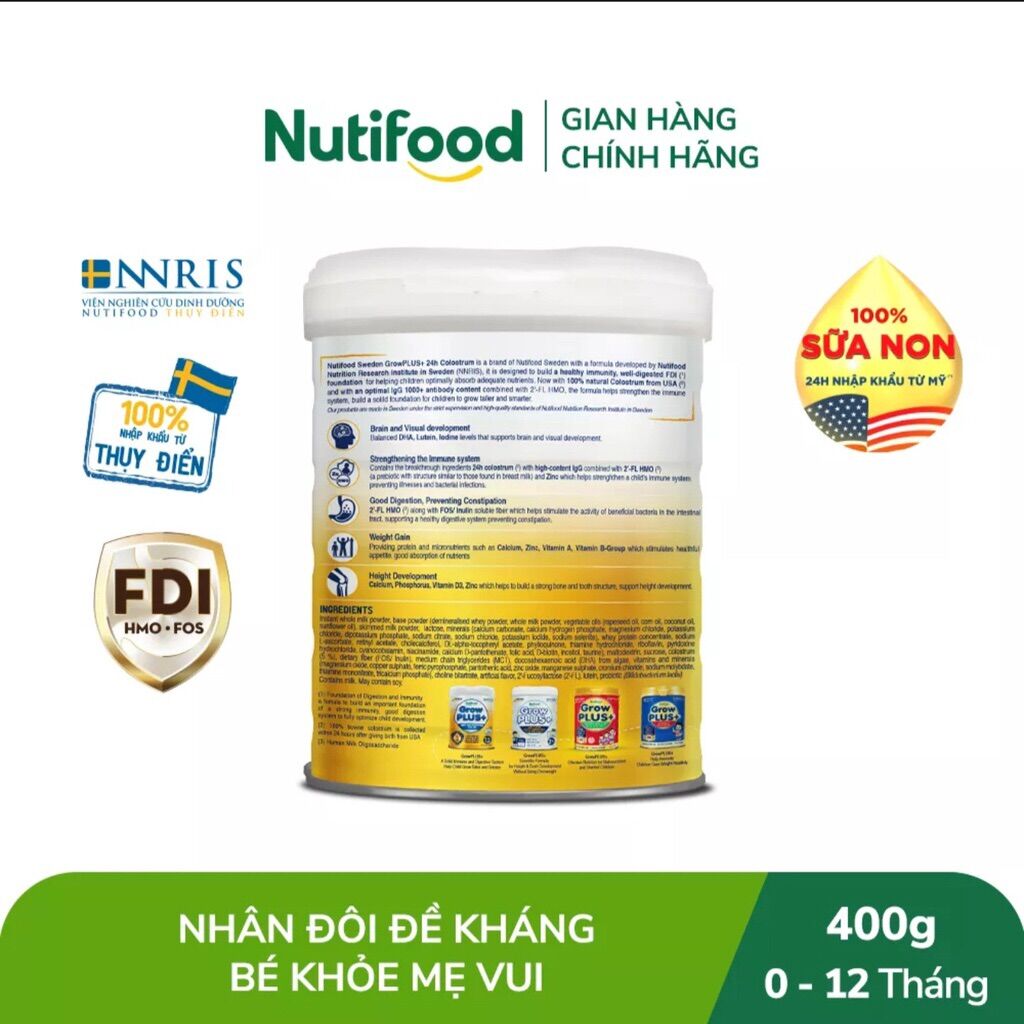 Sữa bột Growplus vàng số 0+ 400g chính hãng
