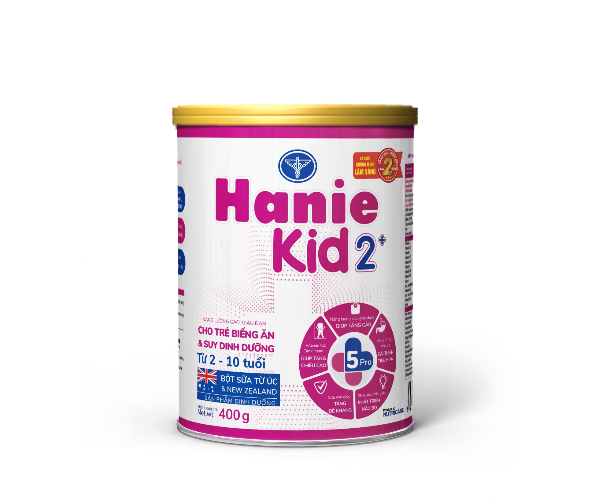 Sữa bột Hanie Kid 2 dành cho trẻ biếng ăn và suy dinh dưỡng loại 900g