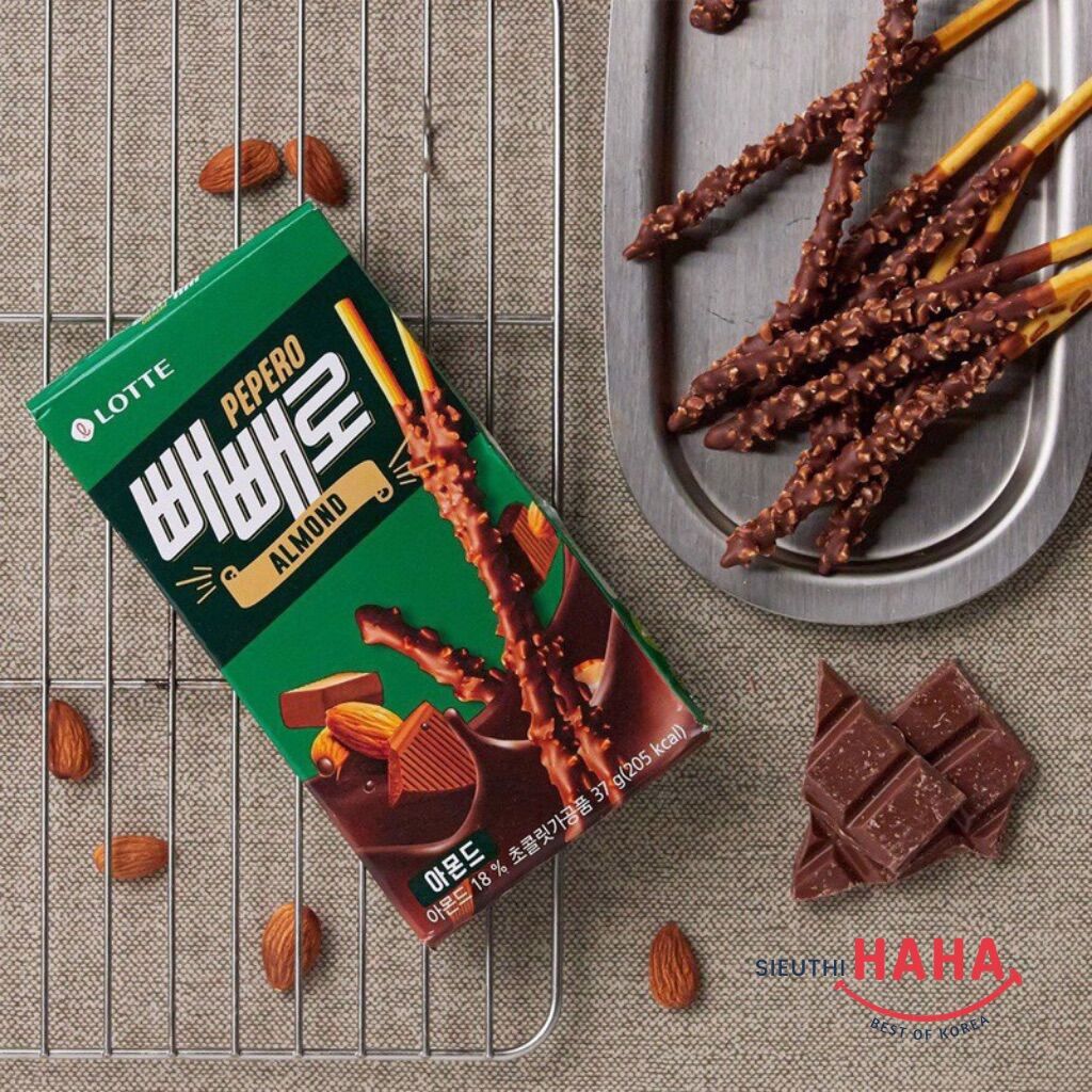 Bánh que pepero hạnh nhân Hàn Quốc 롯데 아몬드 빼빼로 37G