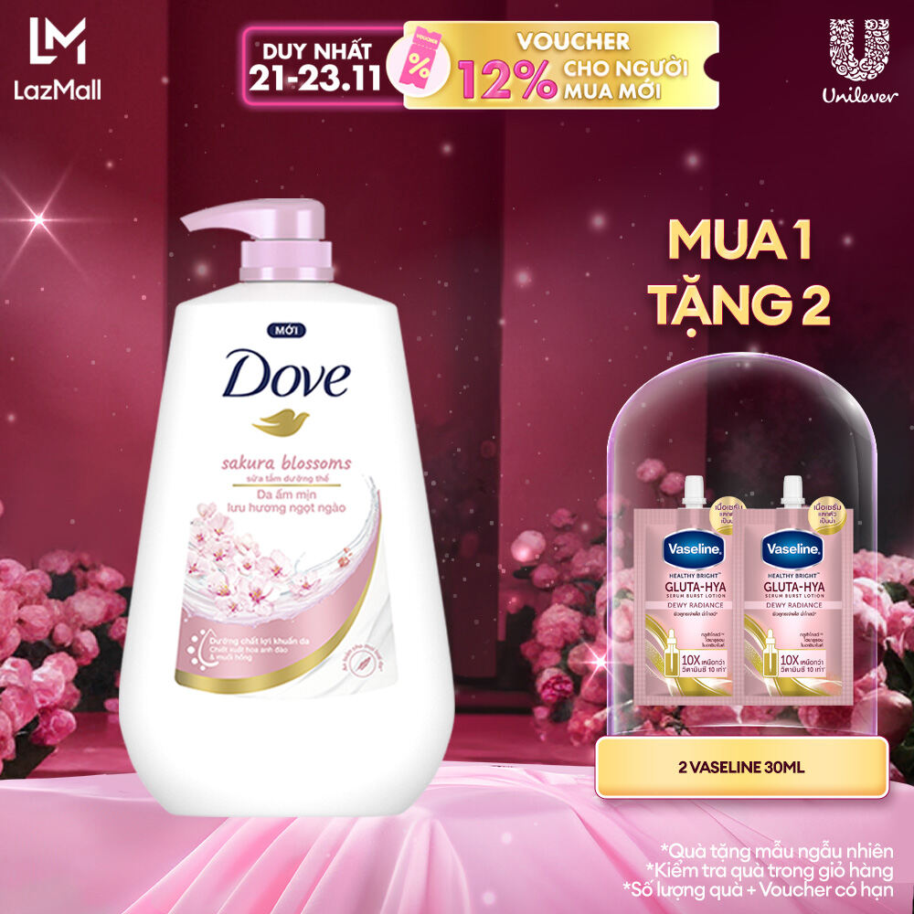 Sữa tắm dưỡng thể Dove Sakura Blossoms Da mềm mịn hương hoa với hương hoa anh đào & muối hồng 900g