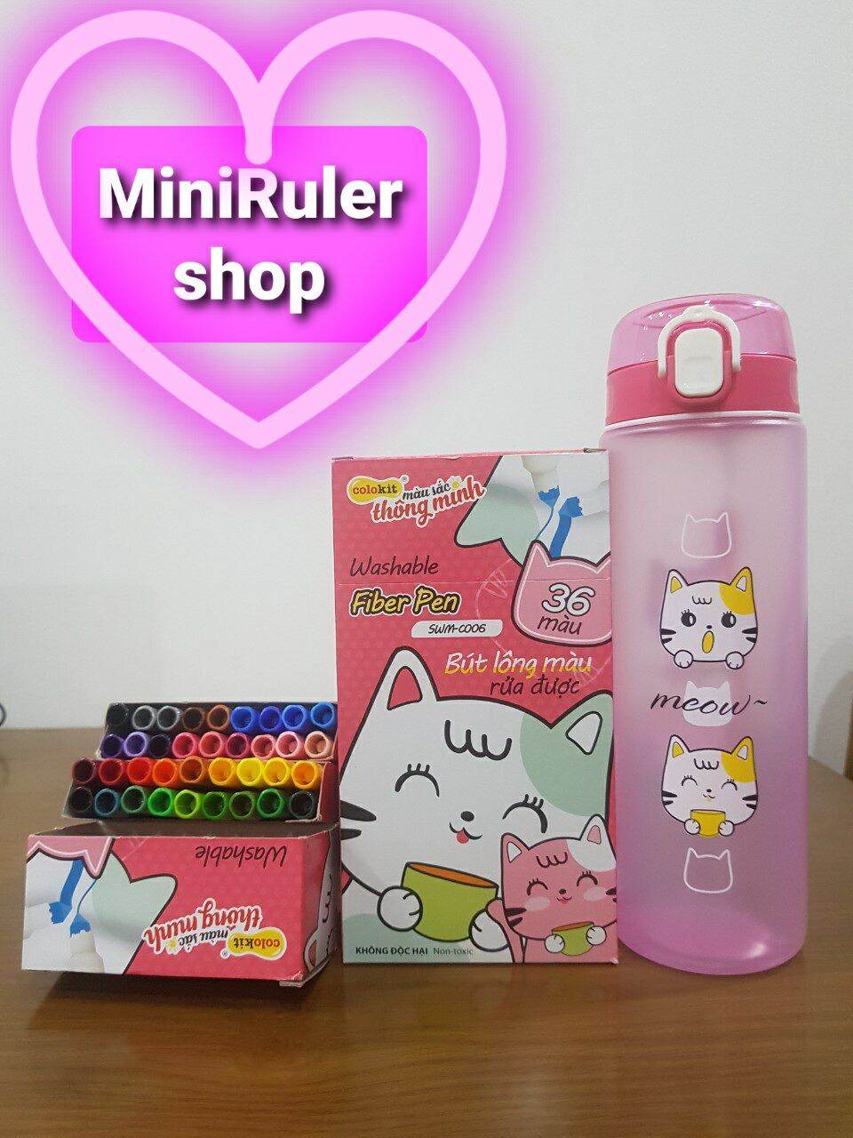 Bút lông màu Fiber Pen Washable 36 màu - Colokit SWM-C006 + BÌNH NƯỚC MEOW KOOL
