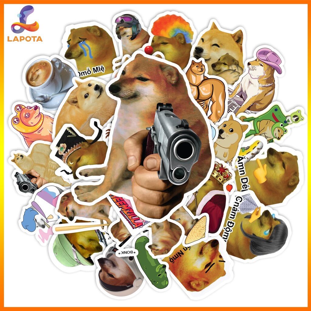 Sticker cheems 30-60 cái ép lụa khác nhau/ hình dán cheems meme