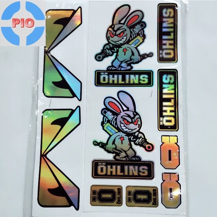 Decal Tem 7 Màu Crom Ohlins Thỏ Cầm Phuộc Phản Quang trang trí xe máy, nón bảo hiển