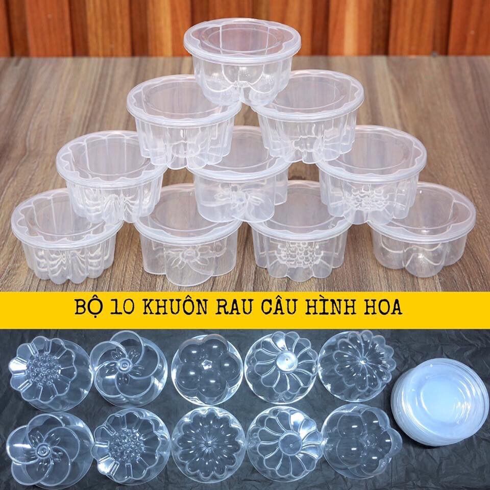 Bộ 10 hộp nhựa làm rau cau, bánh flan co nắp đậy 6cm