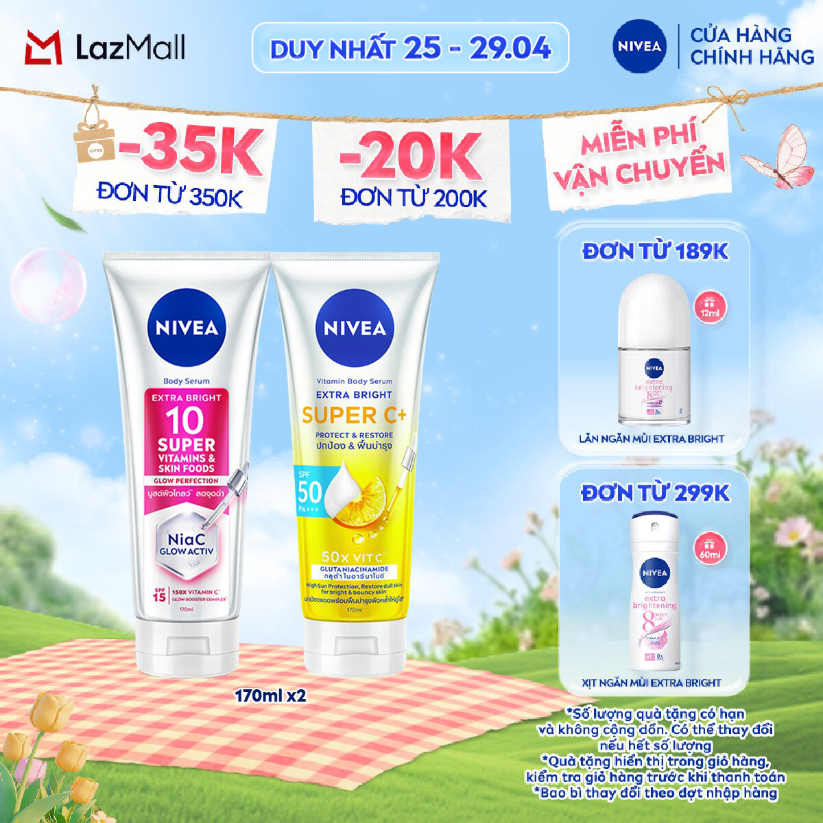 Bộ Đôi Tinh Chất Dưỡng Thể NIVEA Vitamin Sáng Da: Vitamin Super C+ và 10X Super Vitamins  Skin Foods (170 ml) - 93830+99193
