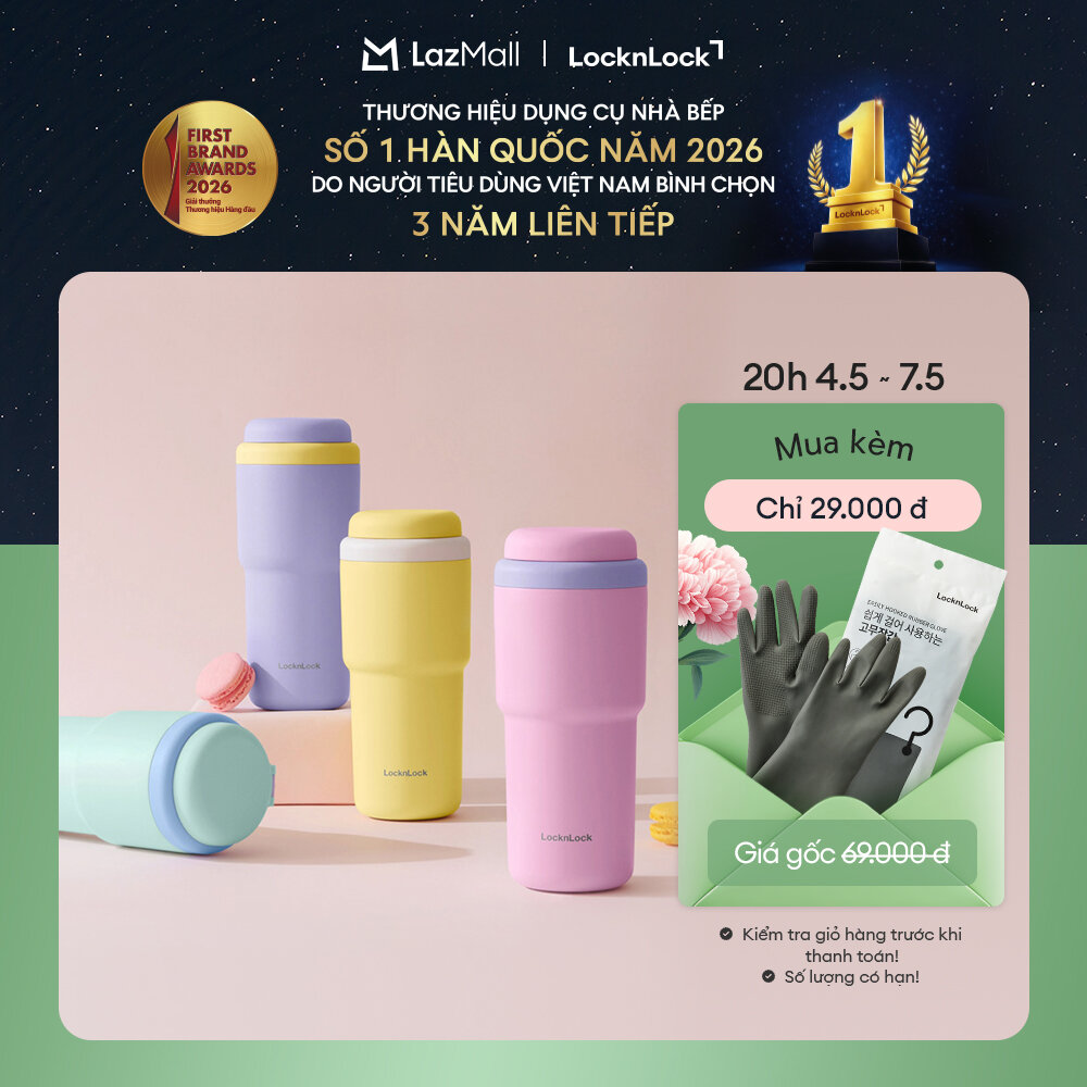Bình giữ nhiệt LockLock Daily Macaron LHC3292 - 480ml - Thép không gỉ, nắp bật 1 chạm, 4 màu, giữ nhiệt đến 12h