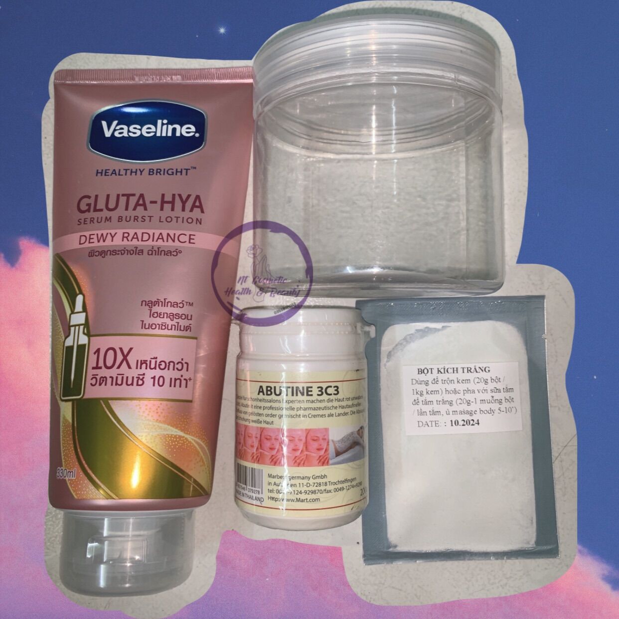 Combo kem vaseline 3c3 bột tẩy mạnh dành cho da ngăm