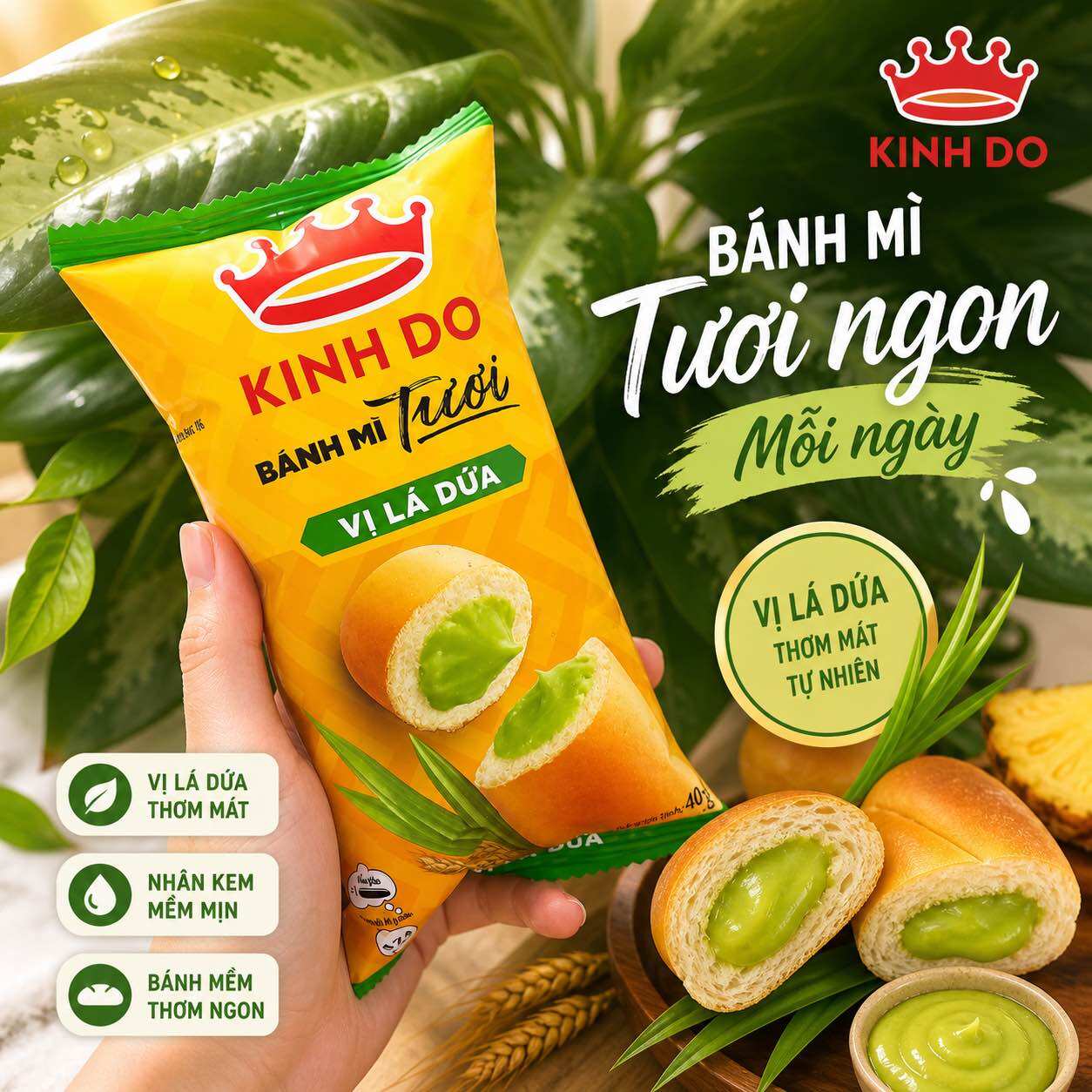 Bánh Mì Kinh Đô Tươi - Ổ Ngắn Lá Dứa