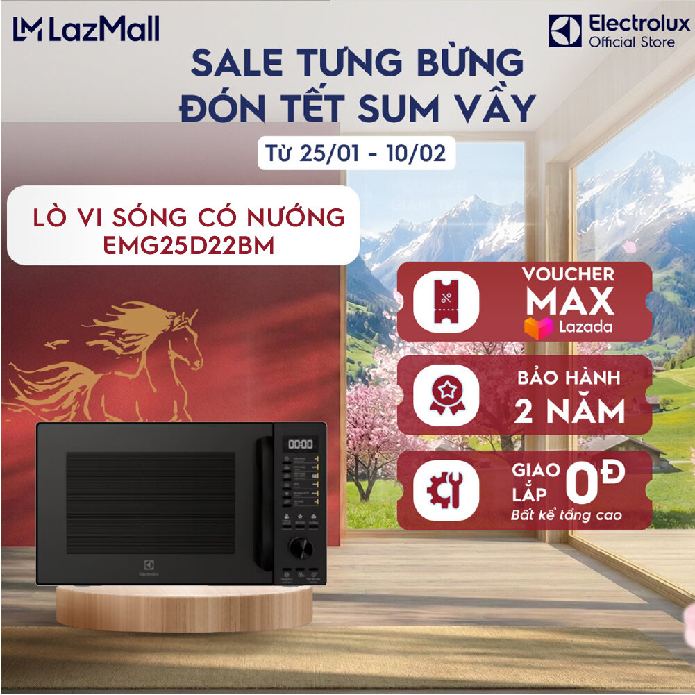 Lò vi sóng để bàn Electrolux tích hợp nướng đối lưu 25L UltimateTaste 500 EMG25D22BM Hâm nóng và