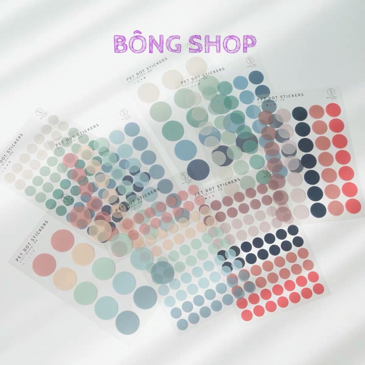 Hình dán sticker tròn Bông Shop set 15-35-70 sticker