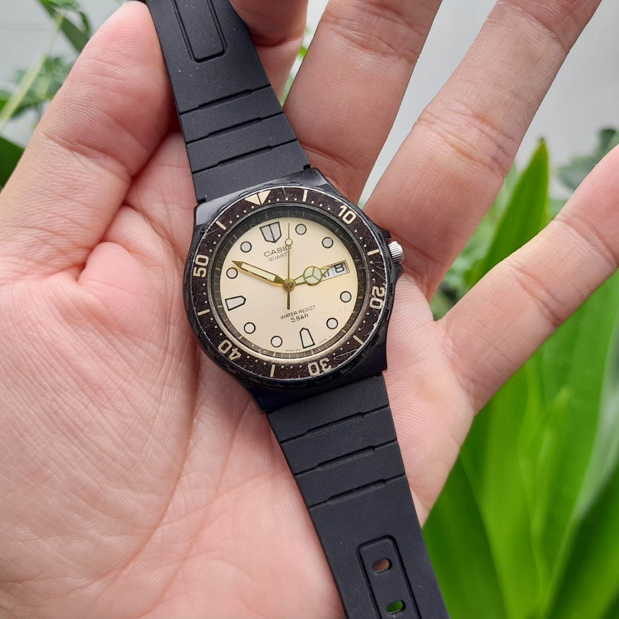 Đồng hồ nam nữ casio mrw-81 màu mỡ gà, 2 ô lịch