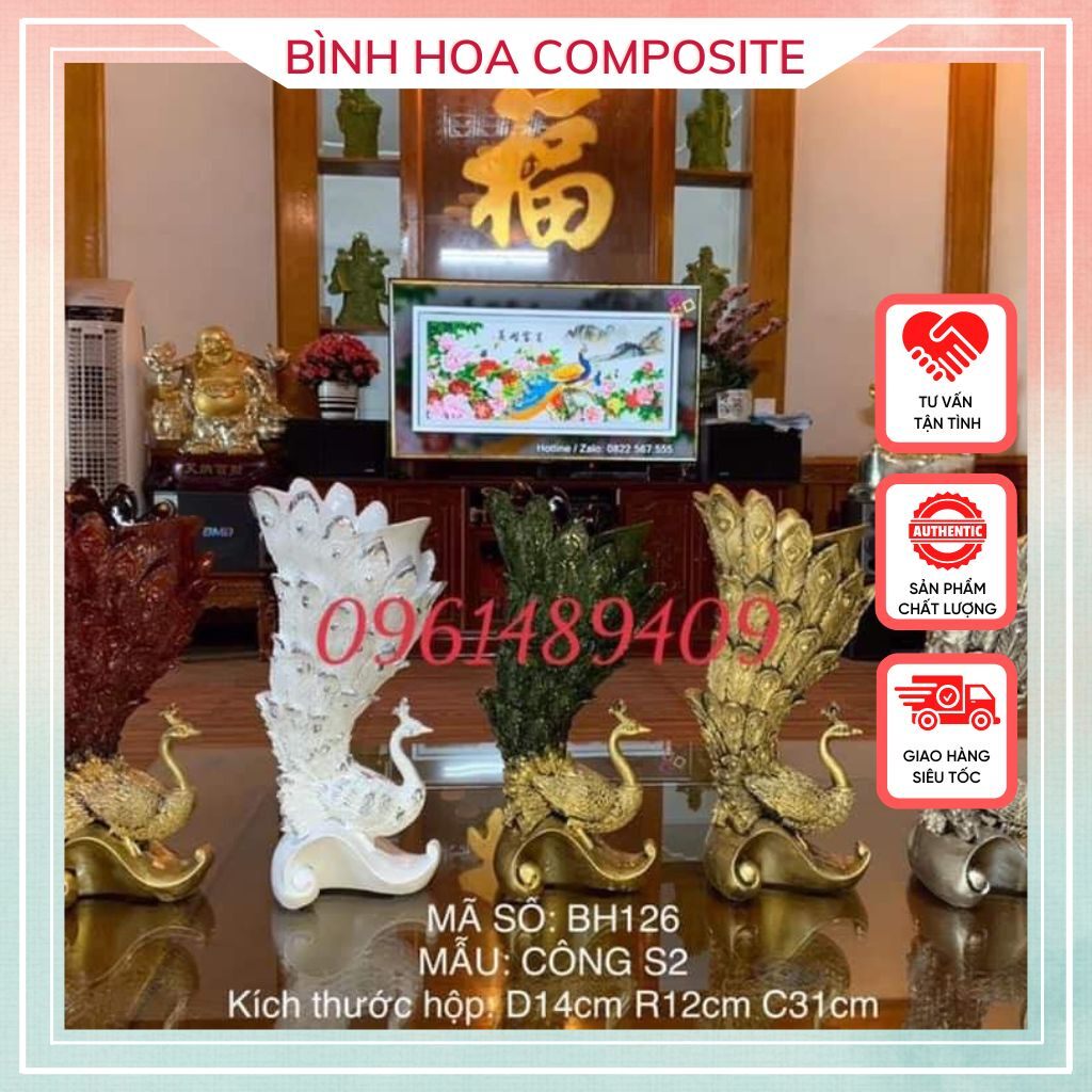 Bình hoa composite công s2 chất liệu nhựa phủ sơn 2k cao cấp, chống phai