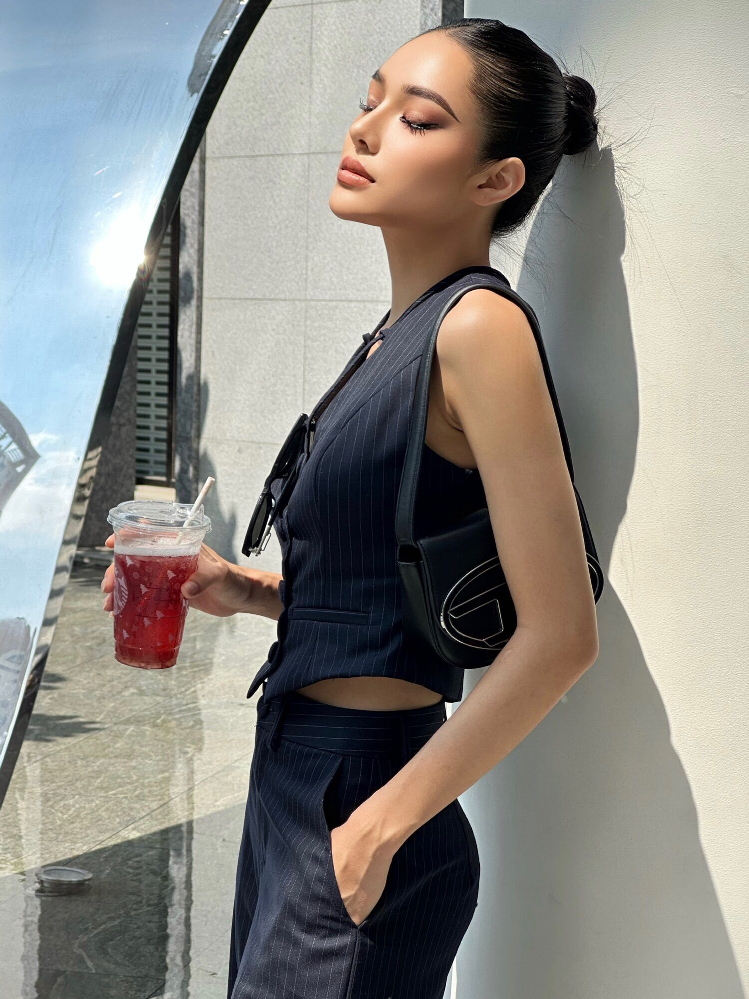 LALLA - Set gồm áo gile và quần ống đứng dài nữ