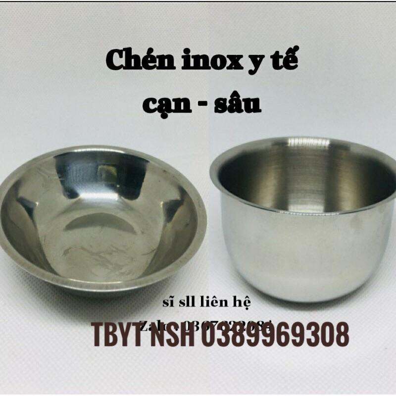 Chén Inox Y Tế Vinh Tấn sâu - cạn ,Chén inox y tế số 3 và số 2, Chén inox 304 dùng trong y tế - chén, bát cốc đựng bông cồn y tế (chén số 3 và số 2) Chén chum inox dùng trong y tế số 3, số 2