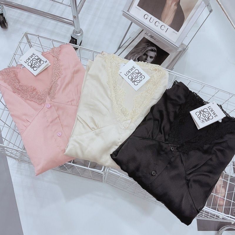 Set bộ lụa satin mặc nhà phối ren cao cấp