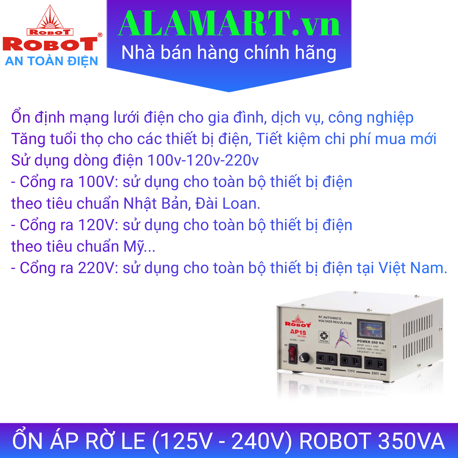 Ổn áp rơle Robot 350VA